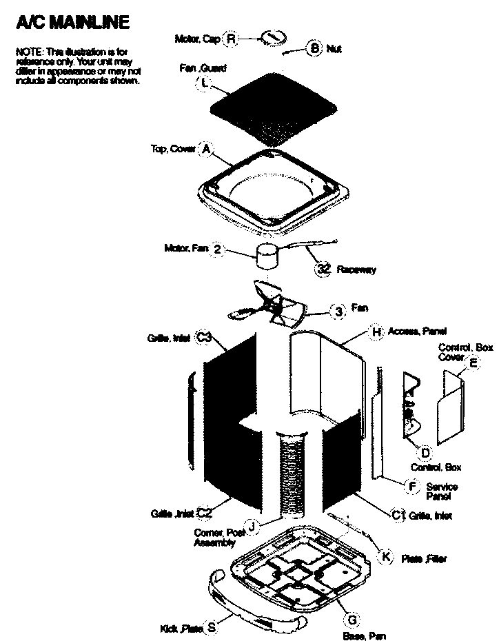ICP H2A360GKA100 cabinet parts/fan/motor diagram
