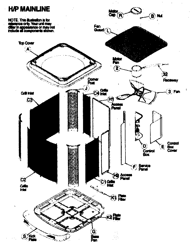 ICP C4H342GKA100 cabinet parts/fan/motor diagram