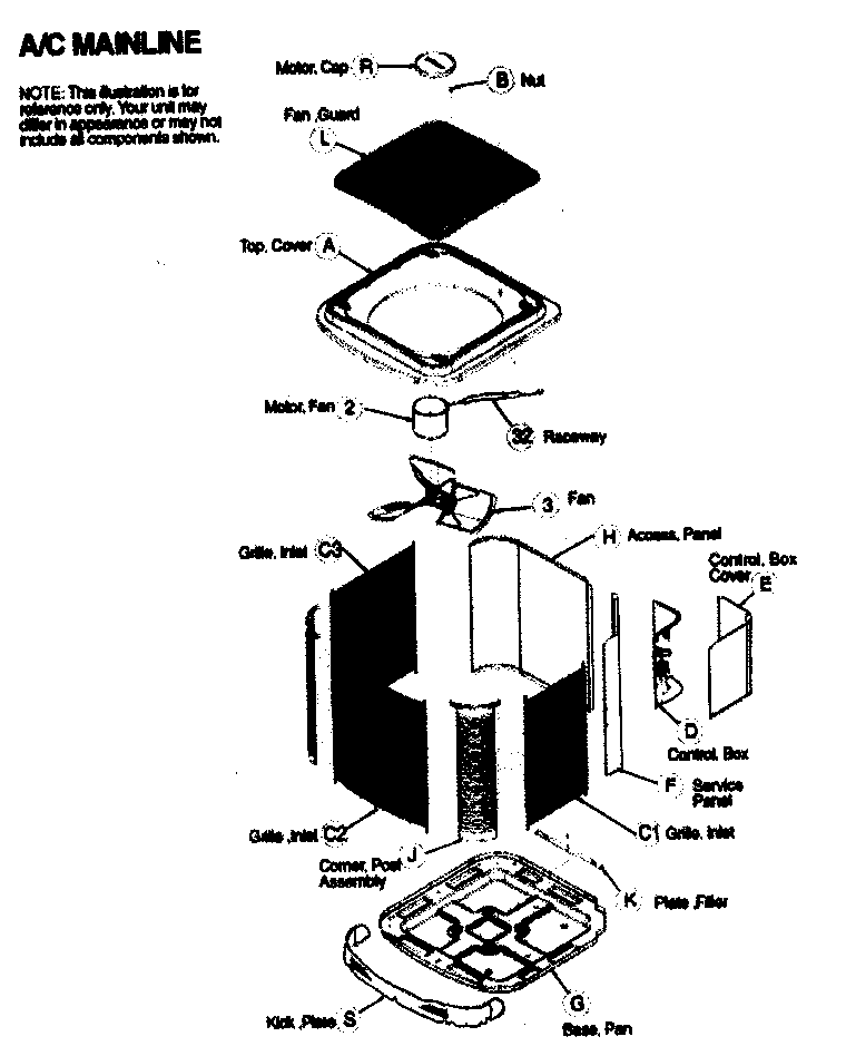 ICP T4A318GKA100 cabinet parts/fan/motor diagram
