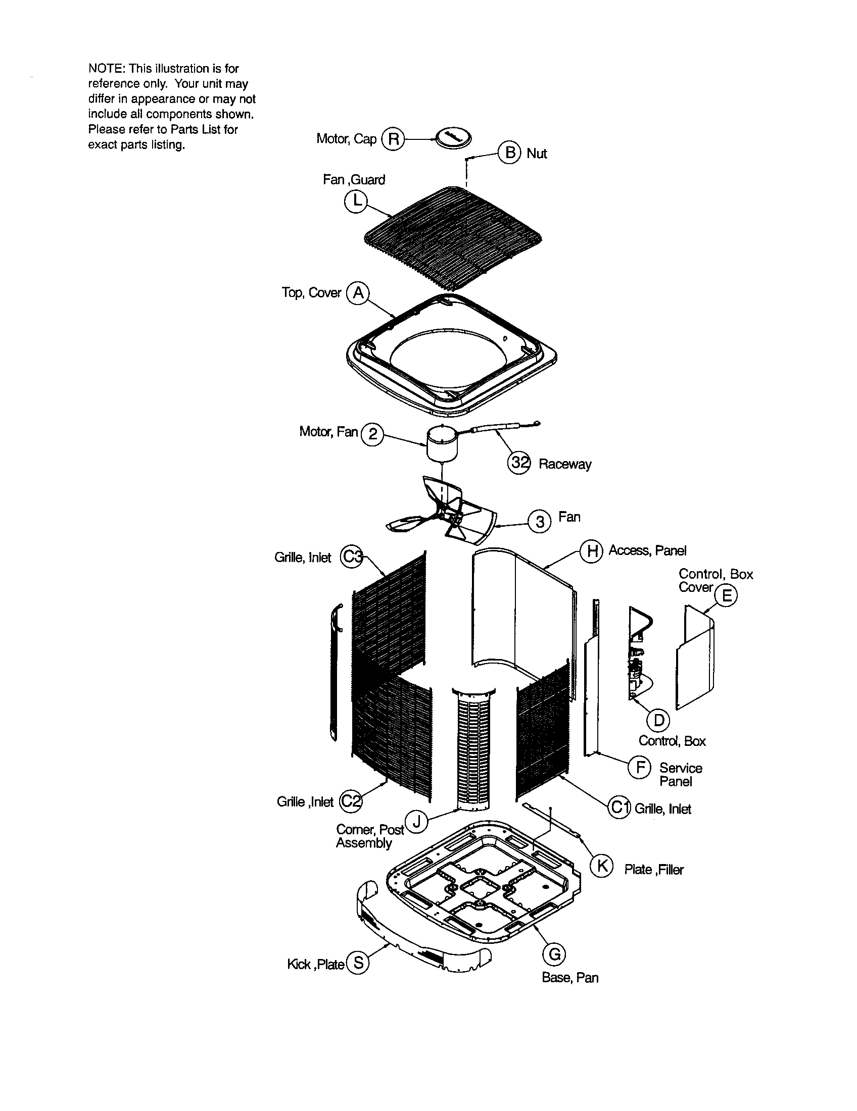 ICP H4A318GKA100 cabinet parts/fan/motor diagram