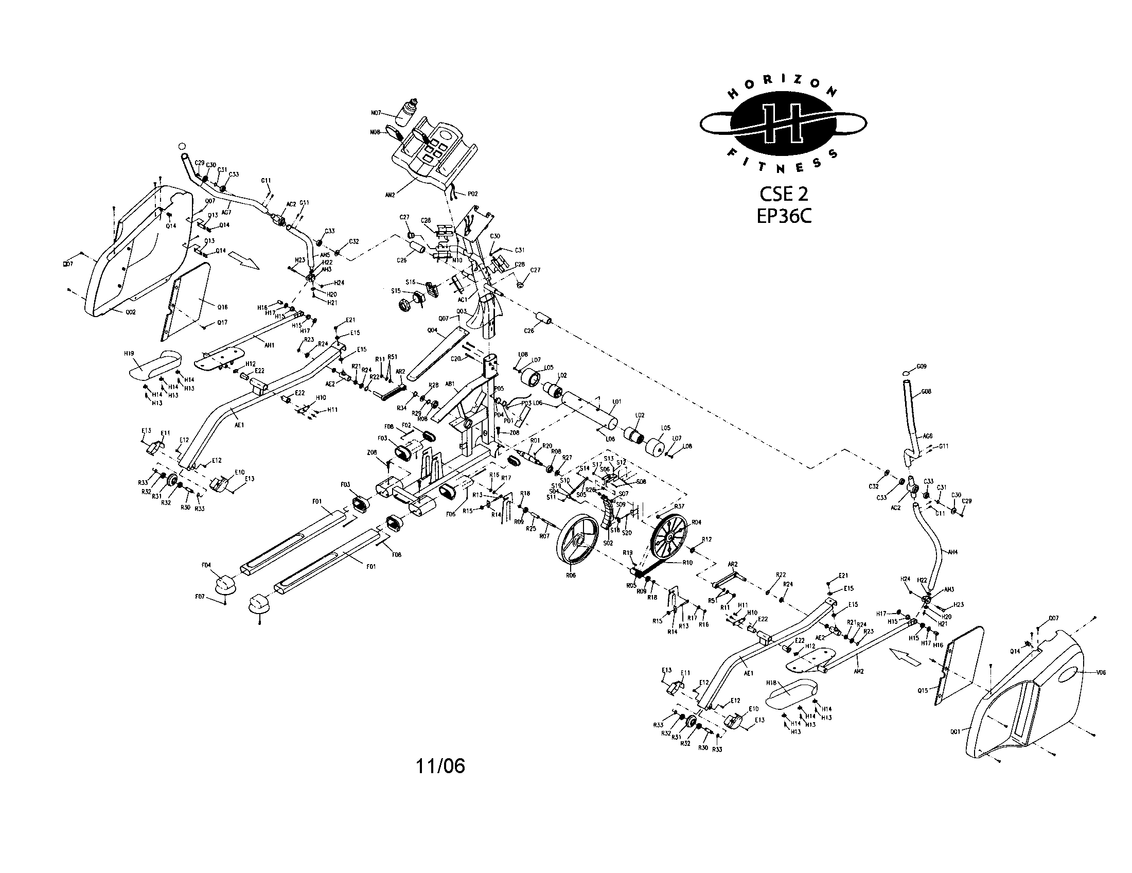 Horizon CSE2 elliptical assy diagram