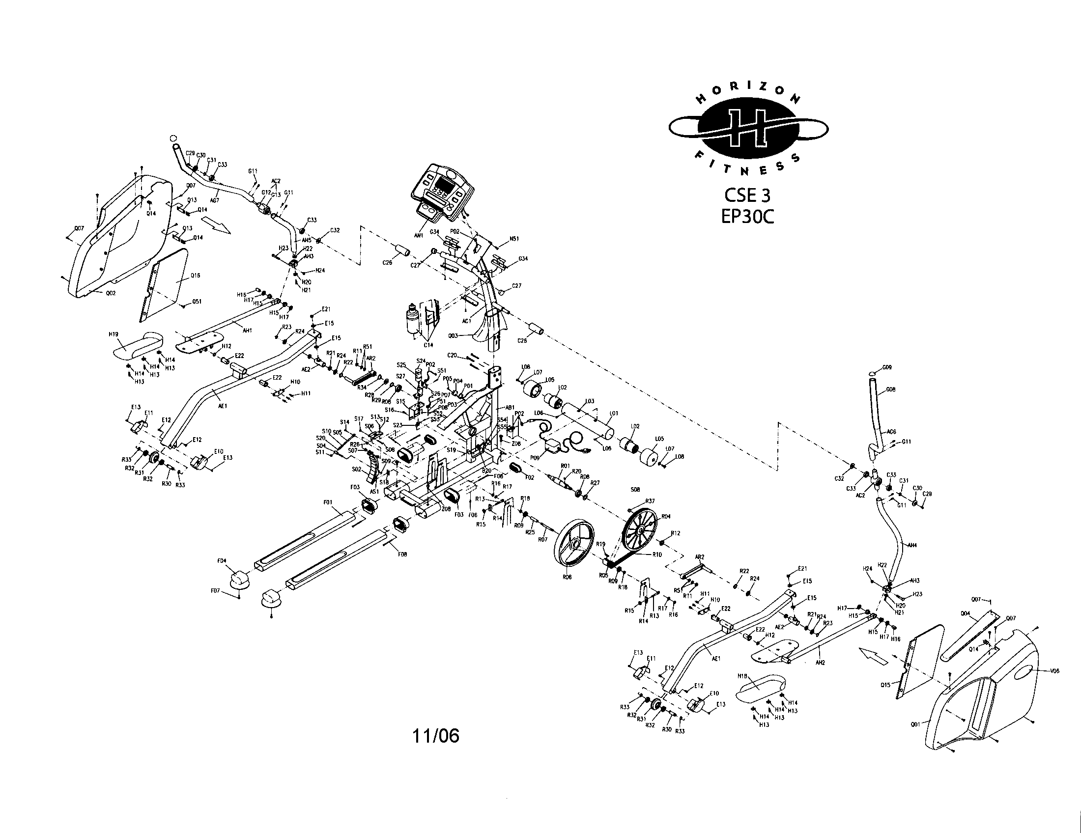 Horizon CSE3 elliptical assy diagram
