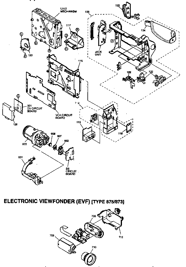 Hitachi VM-D875LA cabinet parts 2/evf assy diagram