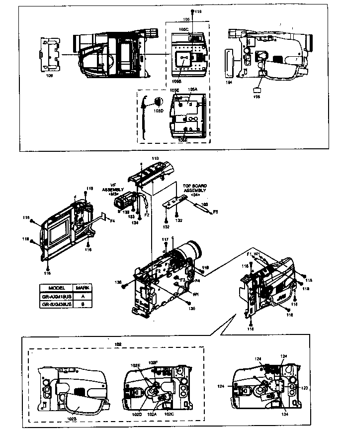 JVC GR-SXM38US cabinet parts 1 diagram