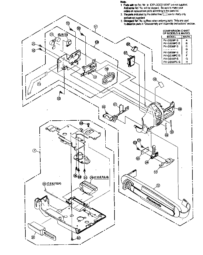 Panasonic PV-GS29P front/bottom case diagram