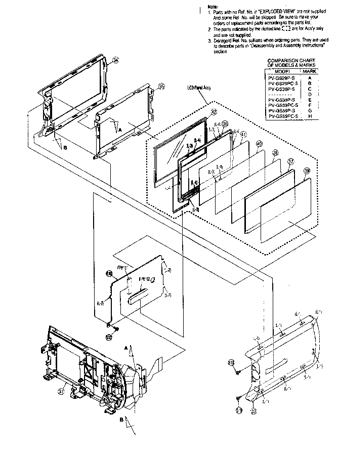 Panasonic PV-GS39P r shaft case/lcd assy diagram