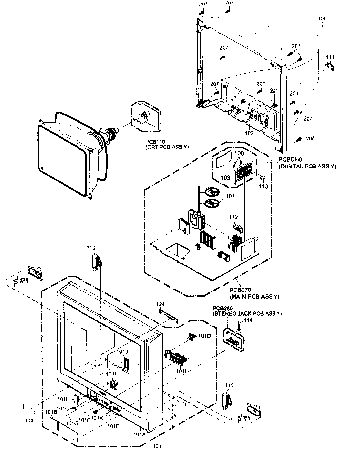 Toshiba 32DF46 cabinet parts diagram
