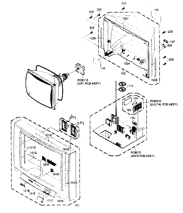 Toshiba 27D46 cabinet parts diagram