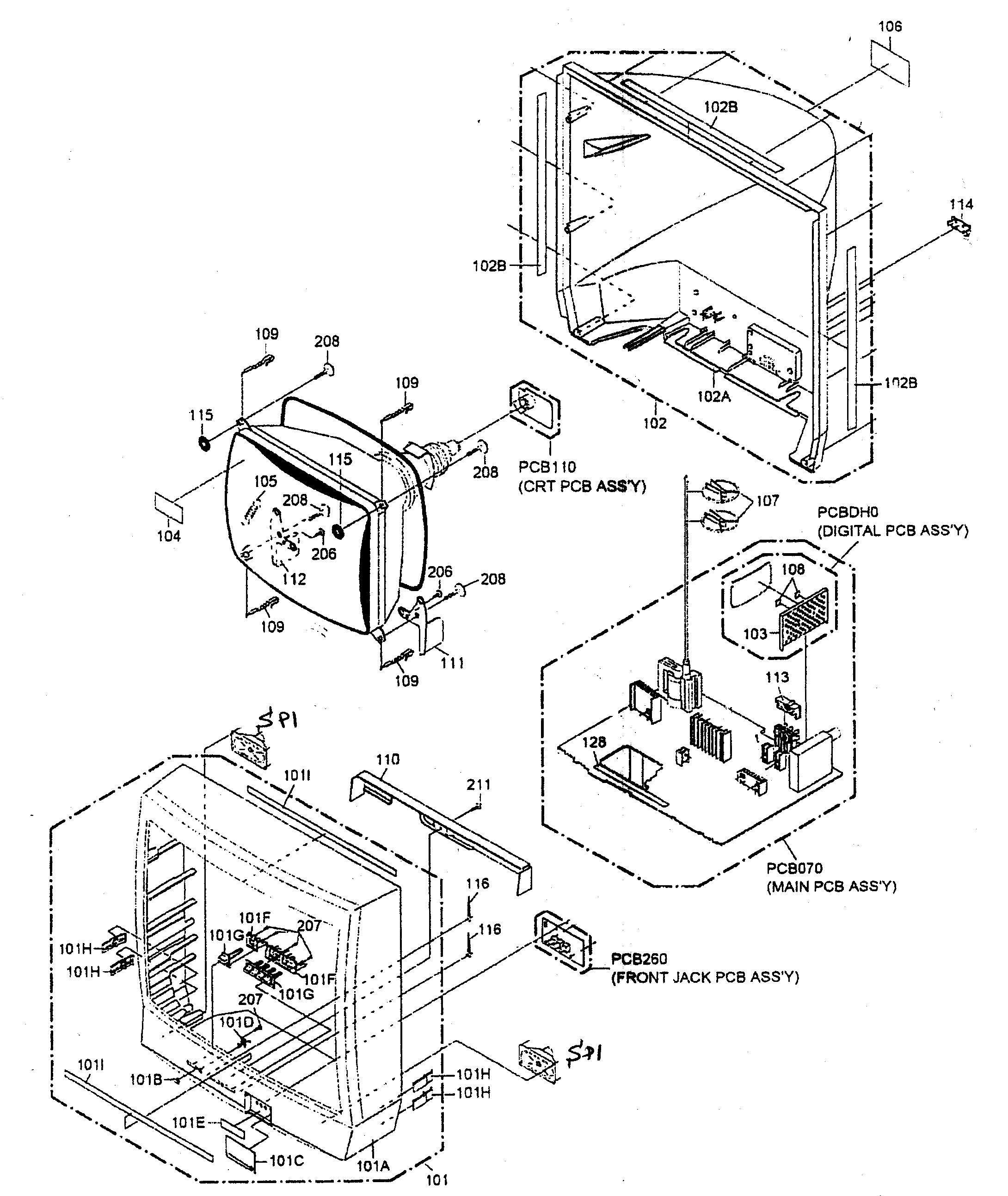 Toshiba 32D46 cabinet parts diagram