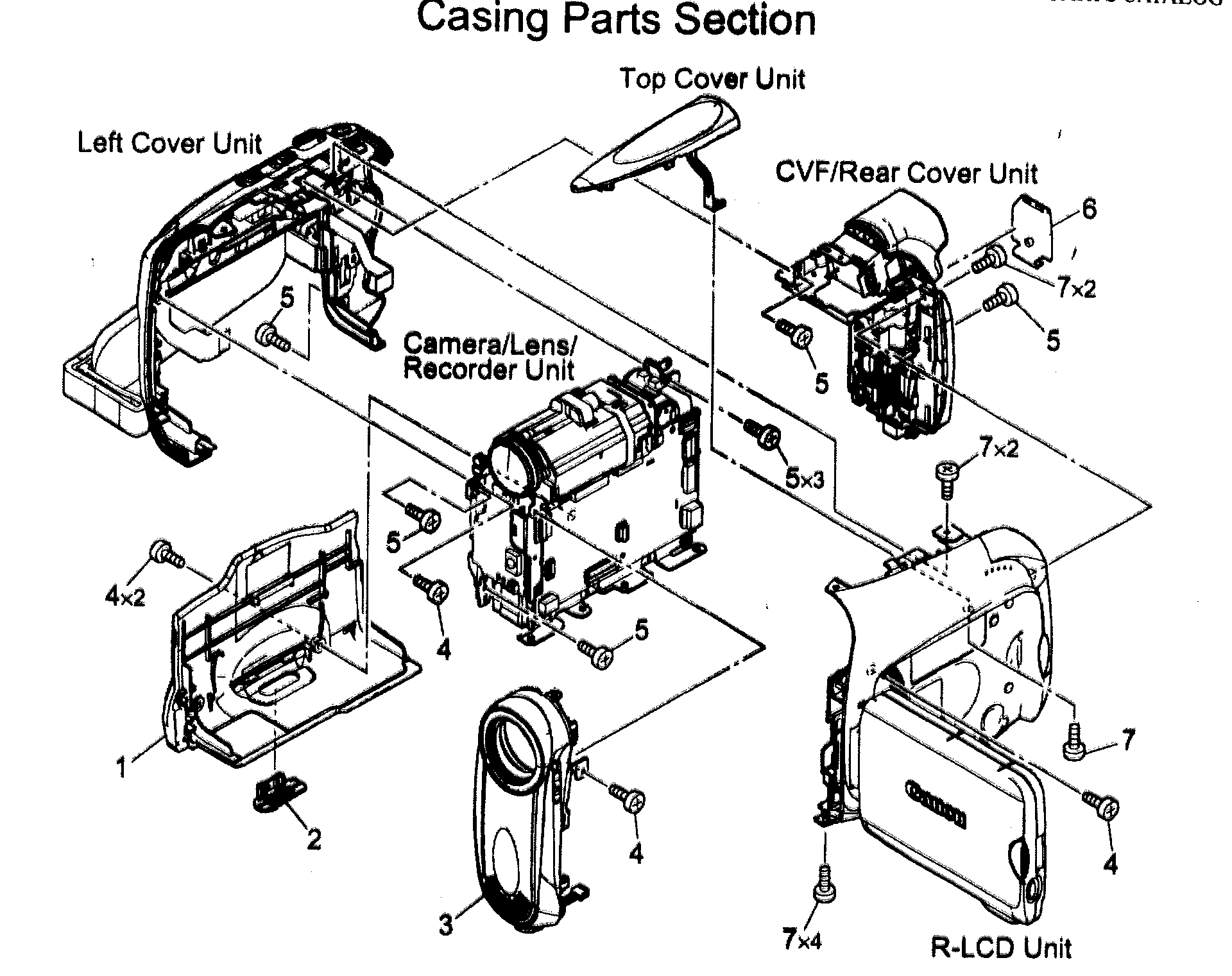 Canon ZR600A casing parts diagram