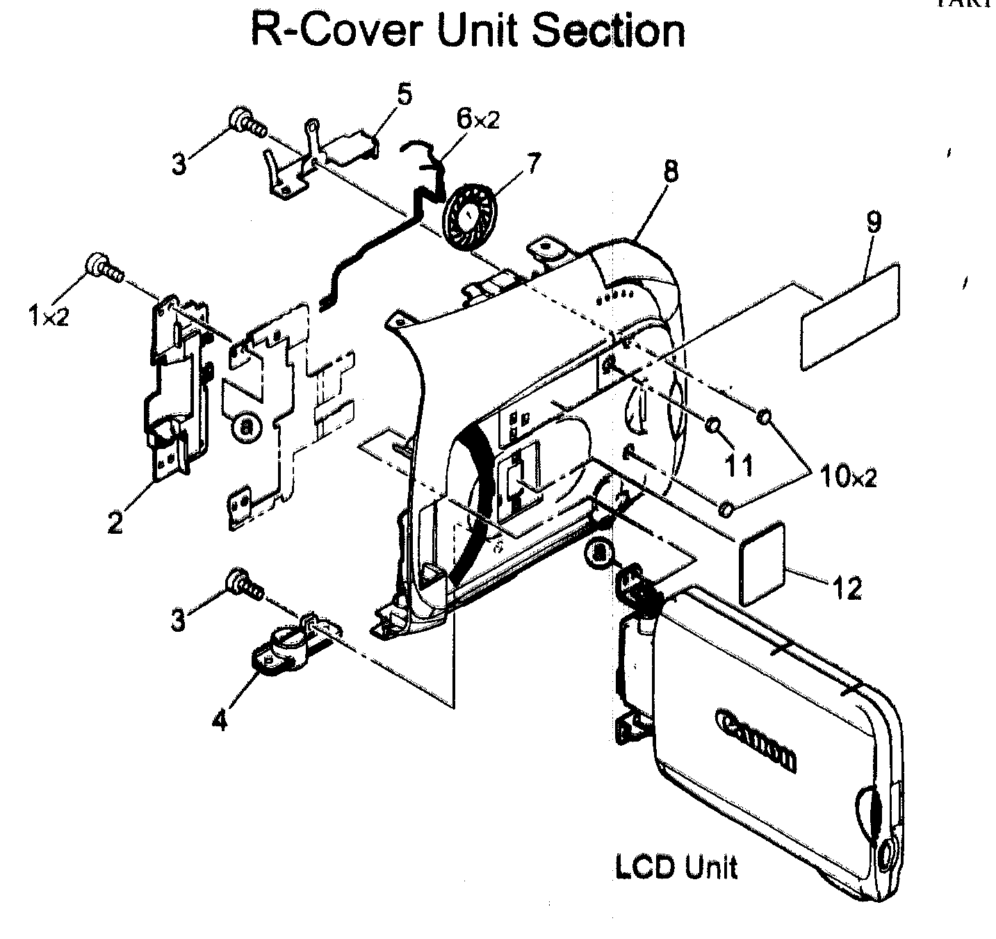 Canon ZR600A r-cover parts diagram