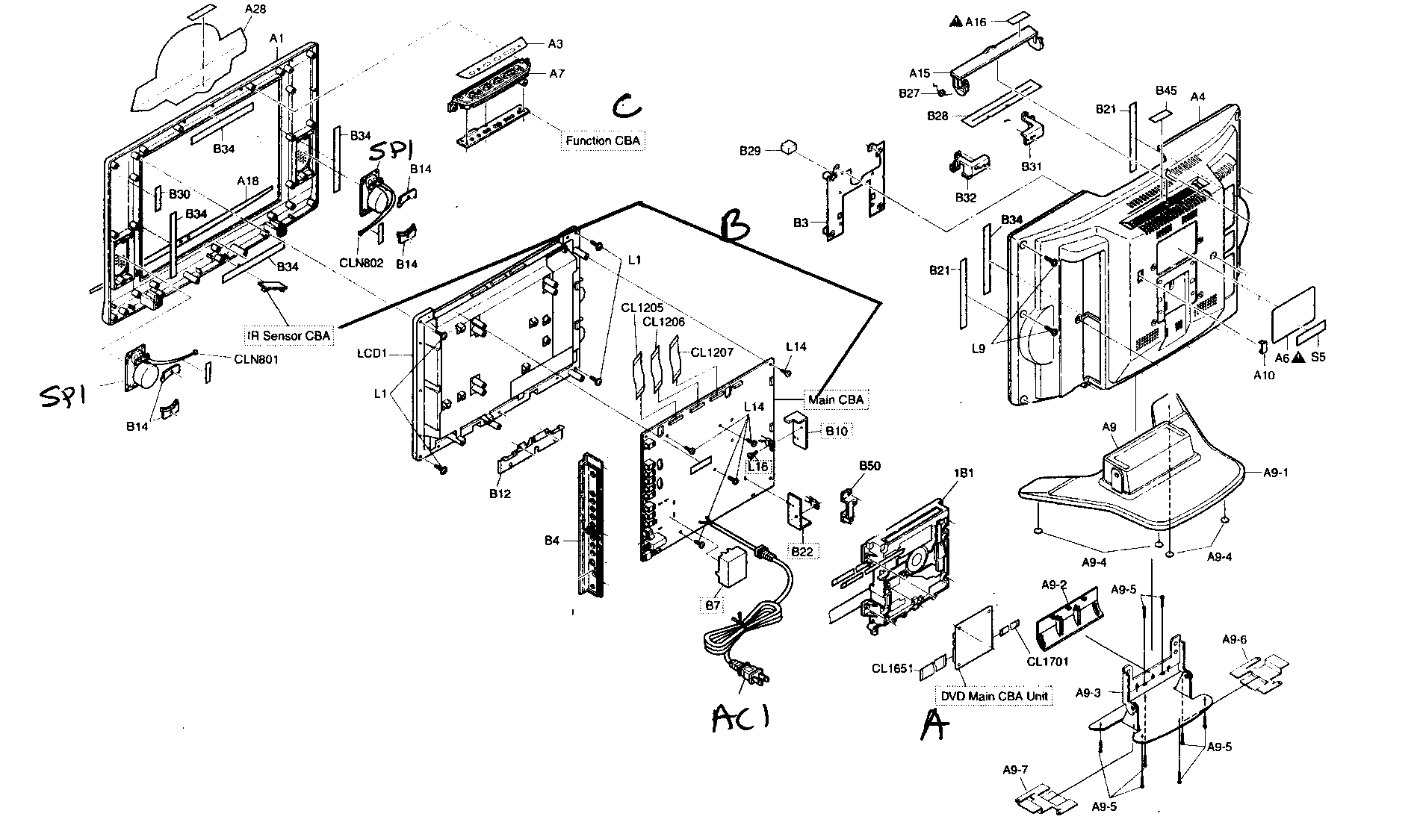 Sylvania 6615LDG cabinet parts diagram