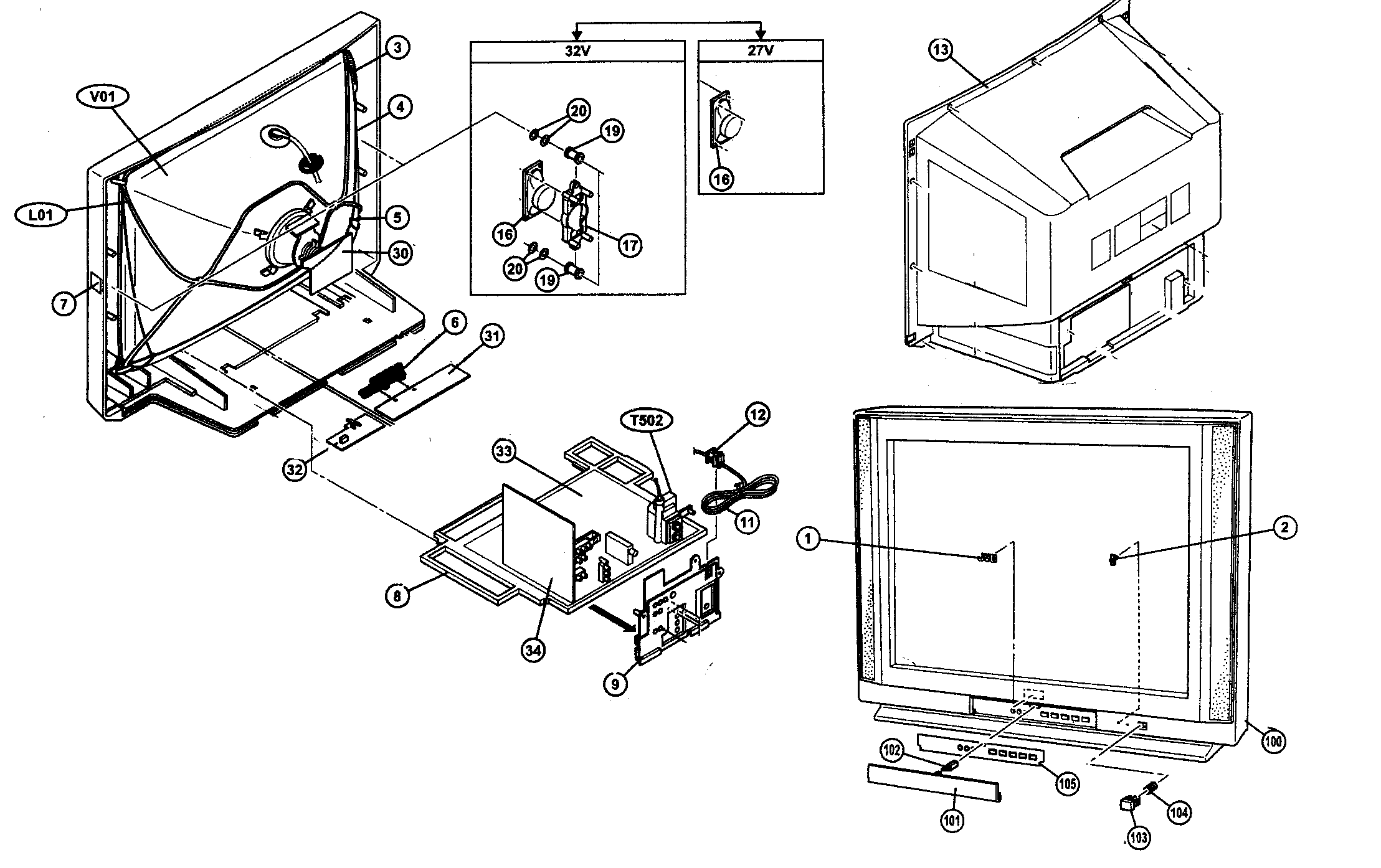 JVC AV-27SF36/R cabinet parts diagram