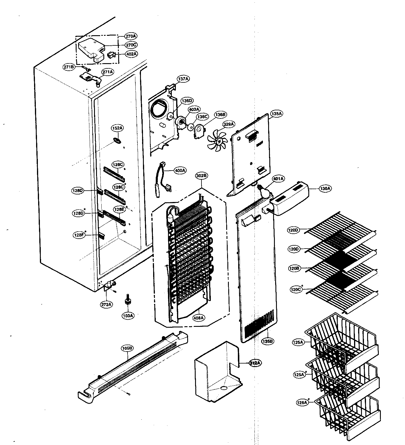 LG LSC27950SW freezer compartment diagram