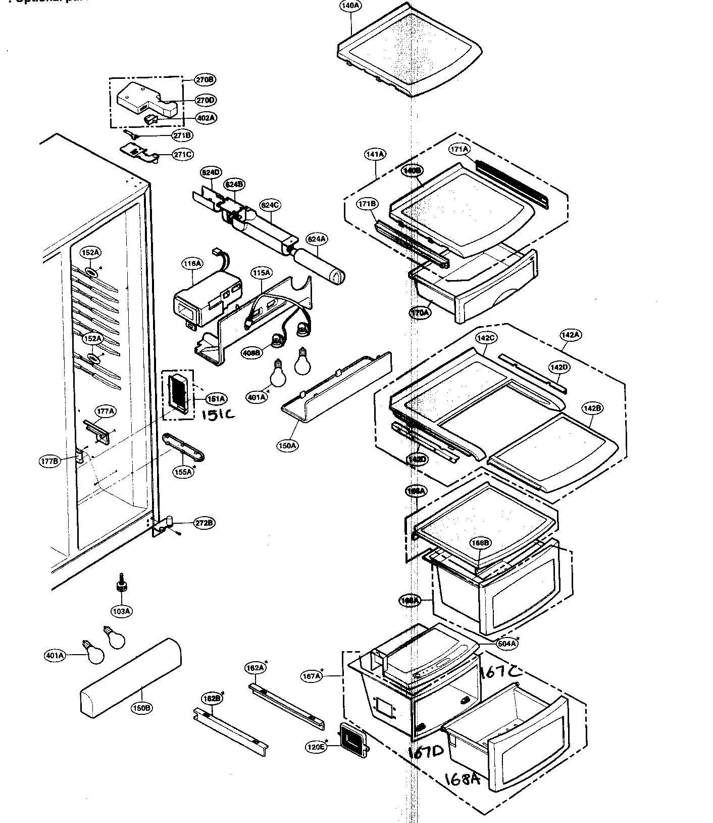LG LSC27950SW refrigerator compartment diagram