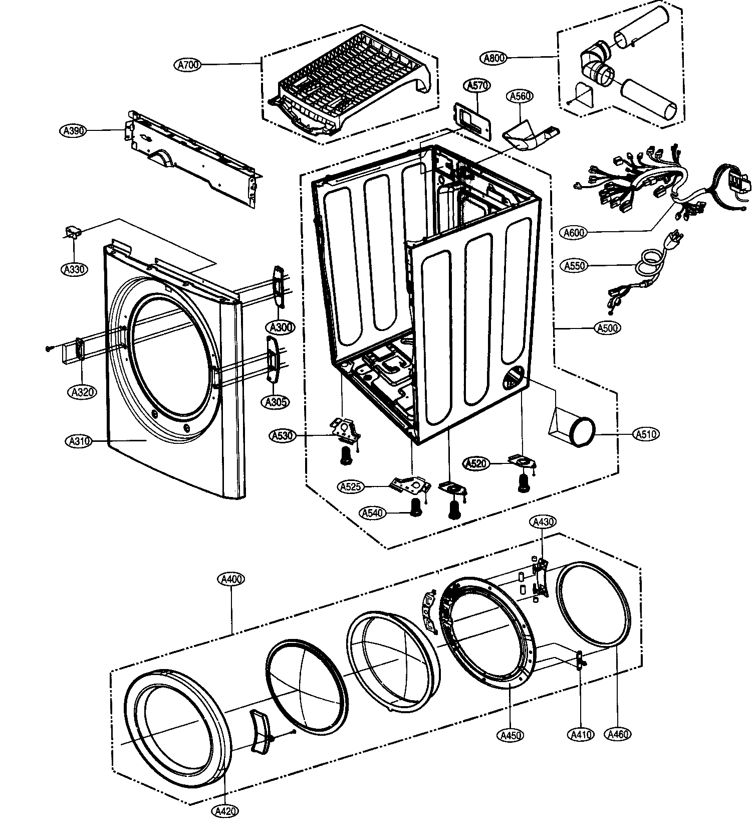 LG DLG9588SM cabinet/door assy diagram