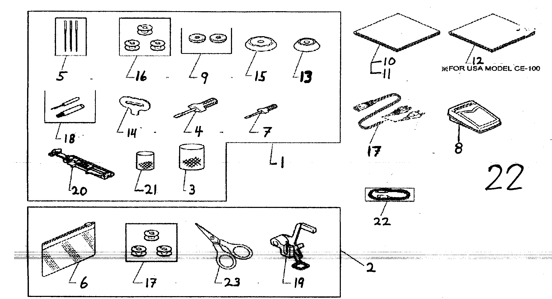 Singer CE-200 accessory diagram