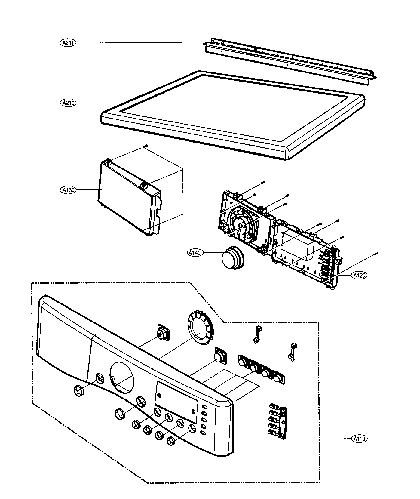 LG DLE7177RM control panel/plate assy diagram