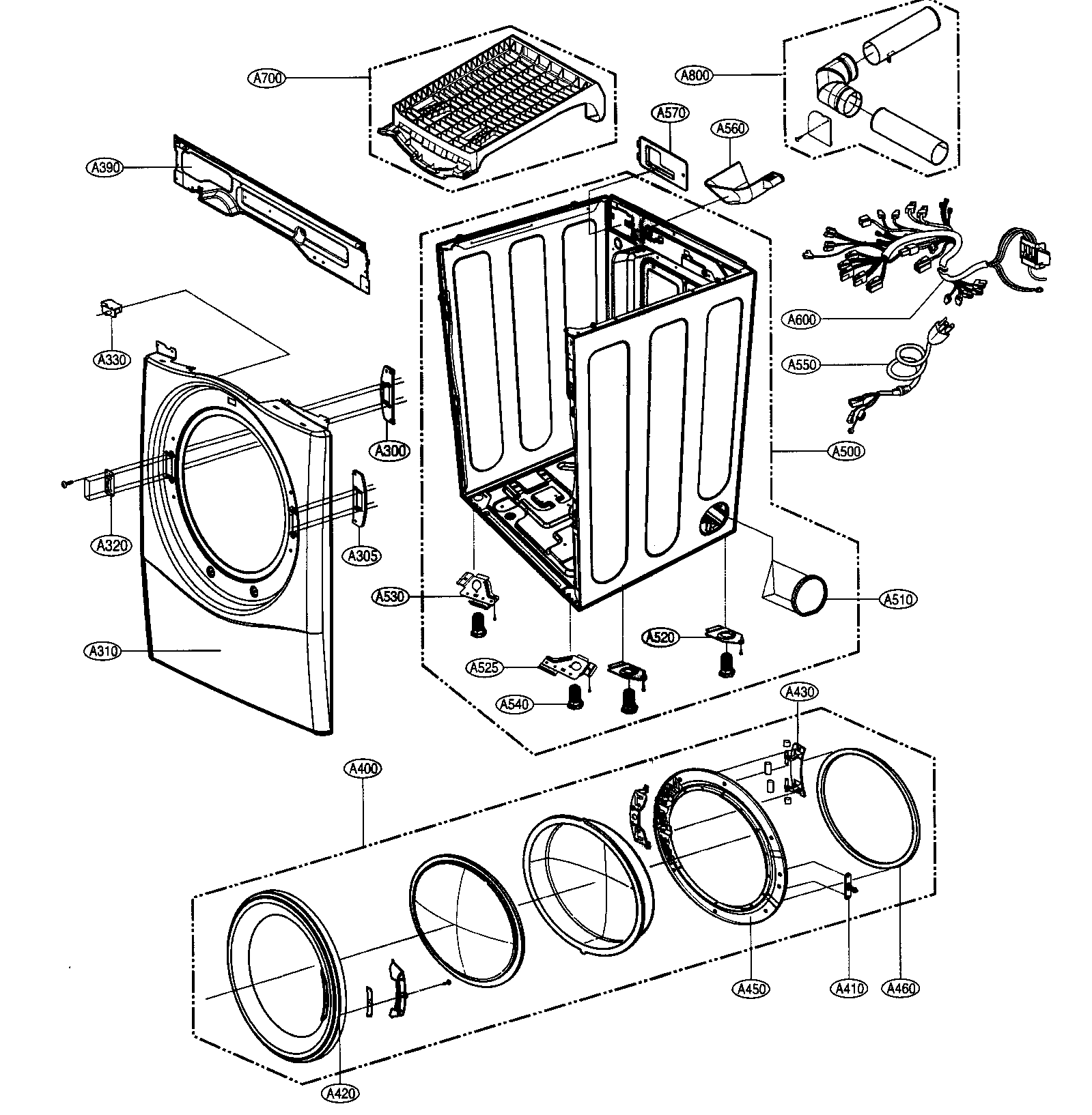 LG DLE7177RM cabinet/ door assy diagram