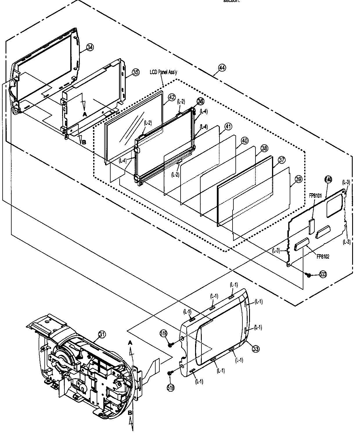 Panasonic PV-GS83P side r shaft/lcd assy diagram