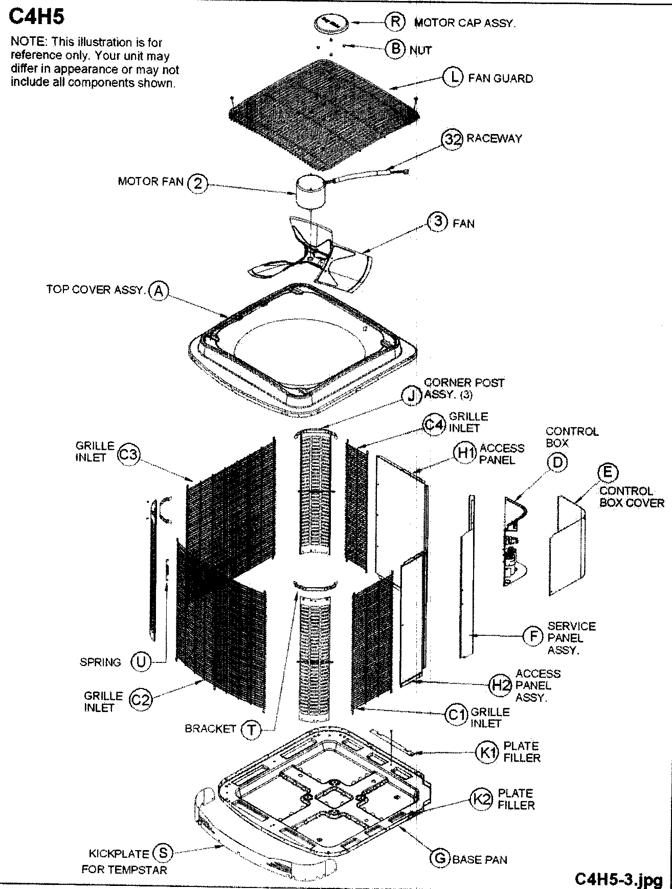 ICP C4H560GKA100 cabinet/fan/motor diagram