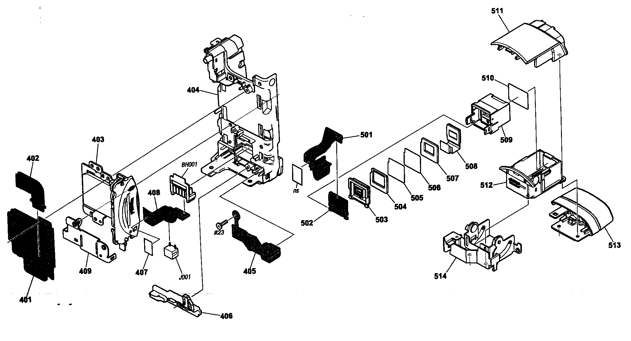 Sony DCR-DVD908 evf/back assy diagram