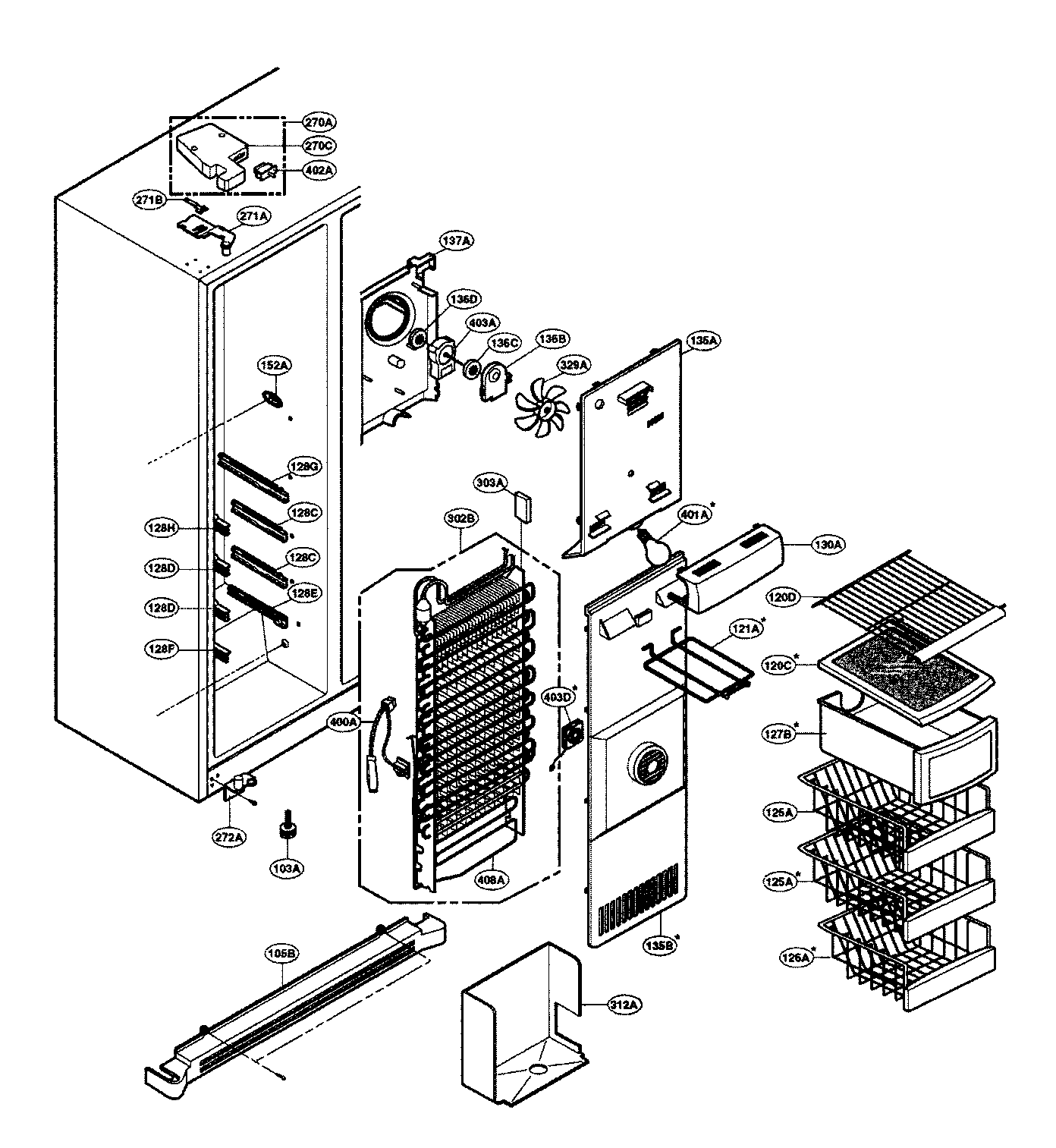 LG LSC26945TT freezer compartment 1 diagram