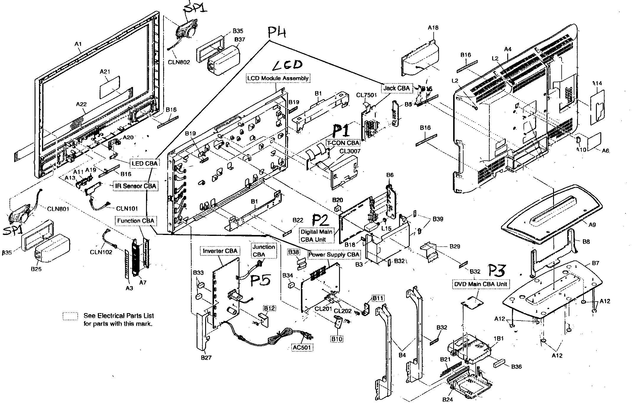 Sylvania LD320SS8 cabinet parts diagram