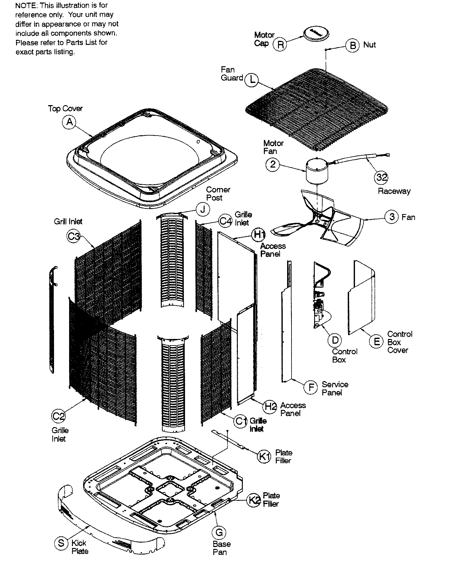 ICP T4H460GKB100 outside cabinet parts diagram