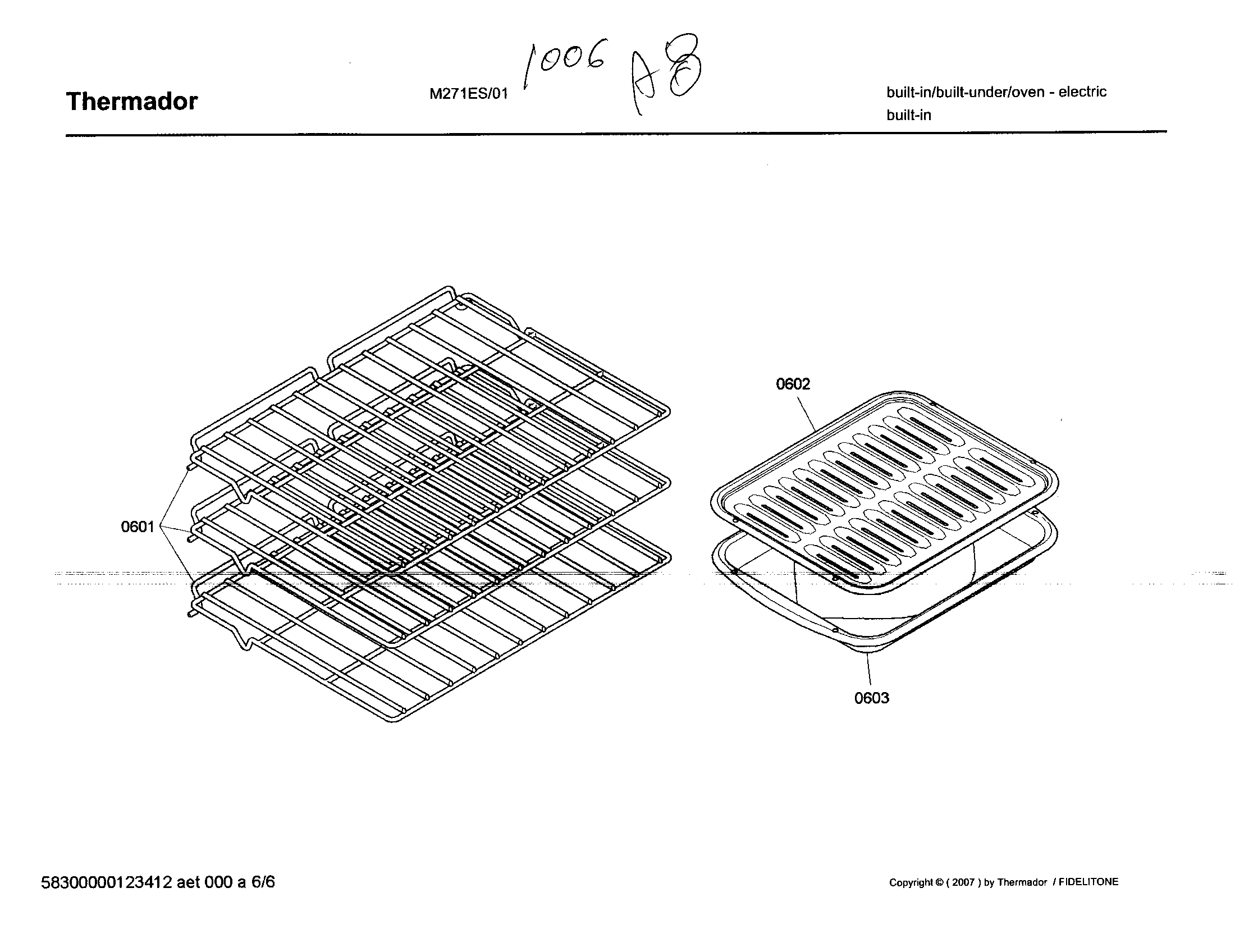 Thermador M271ES01 shelf assy diagram