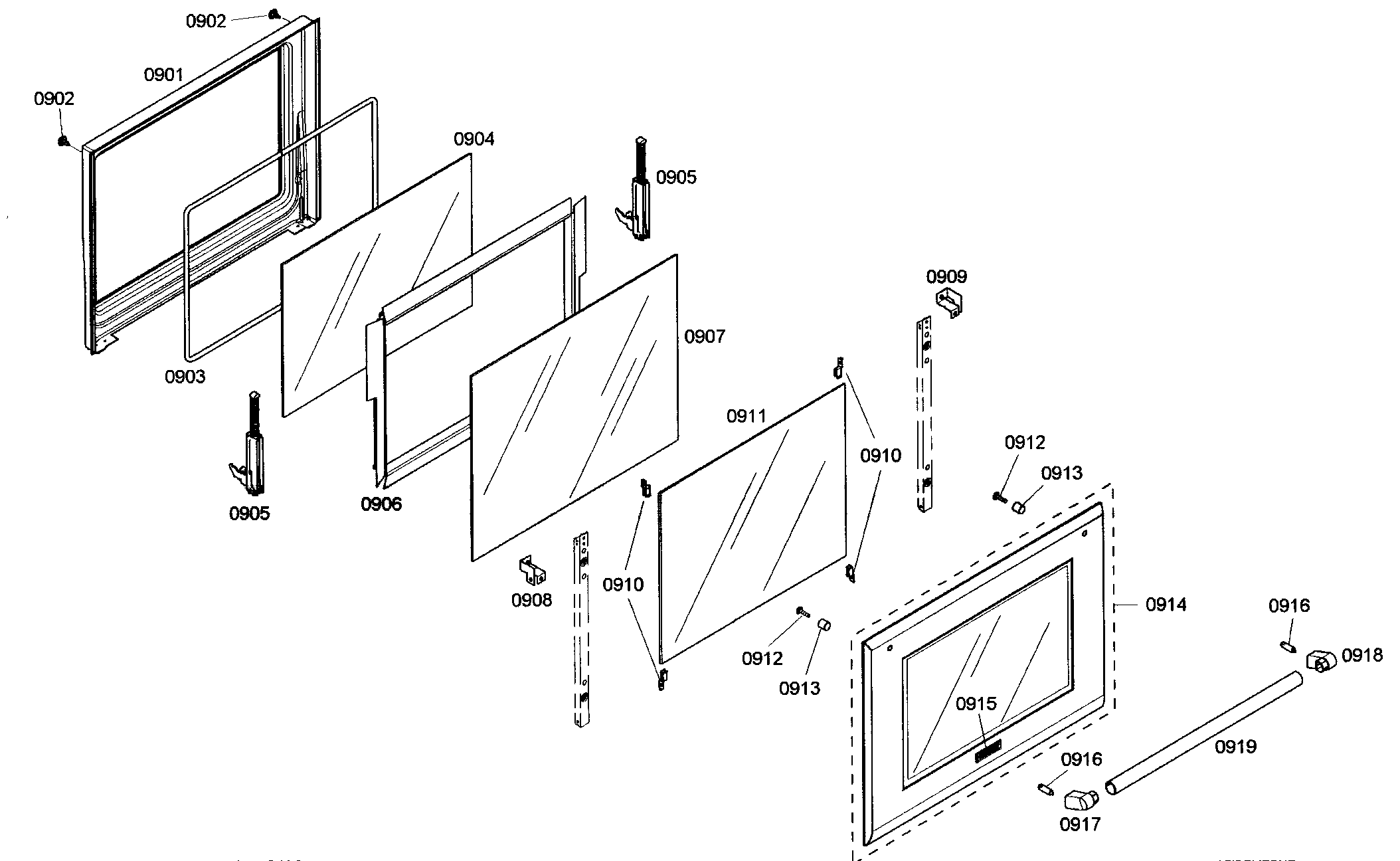 Thermador POMW30101 oven door assy diagram
