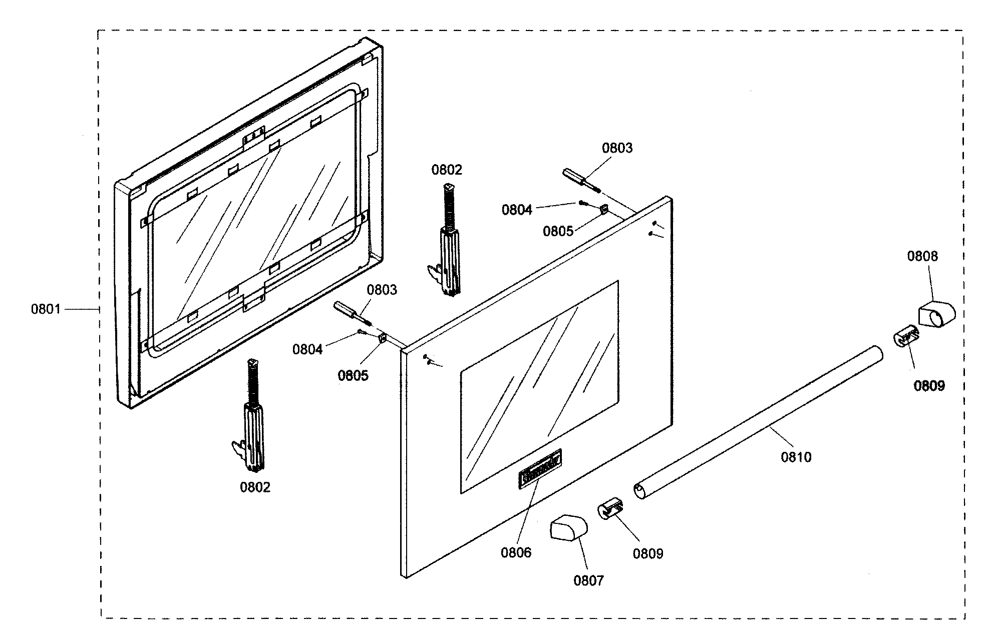Thermador PRG304EH01 oven door assy diagram