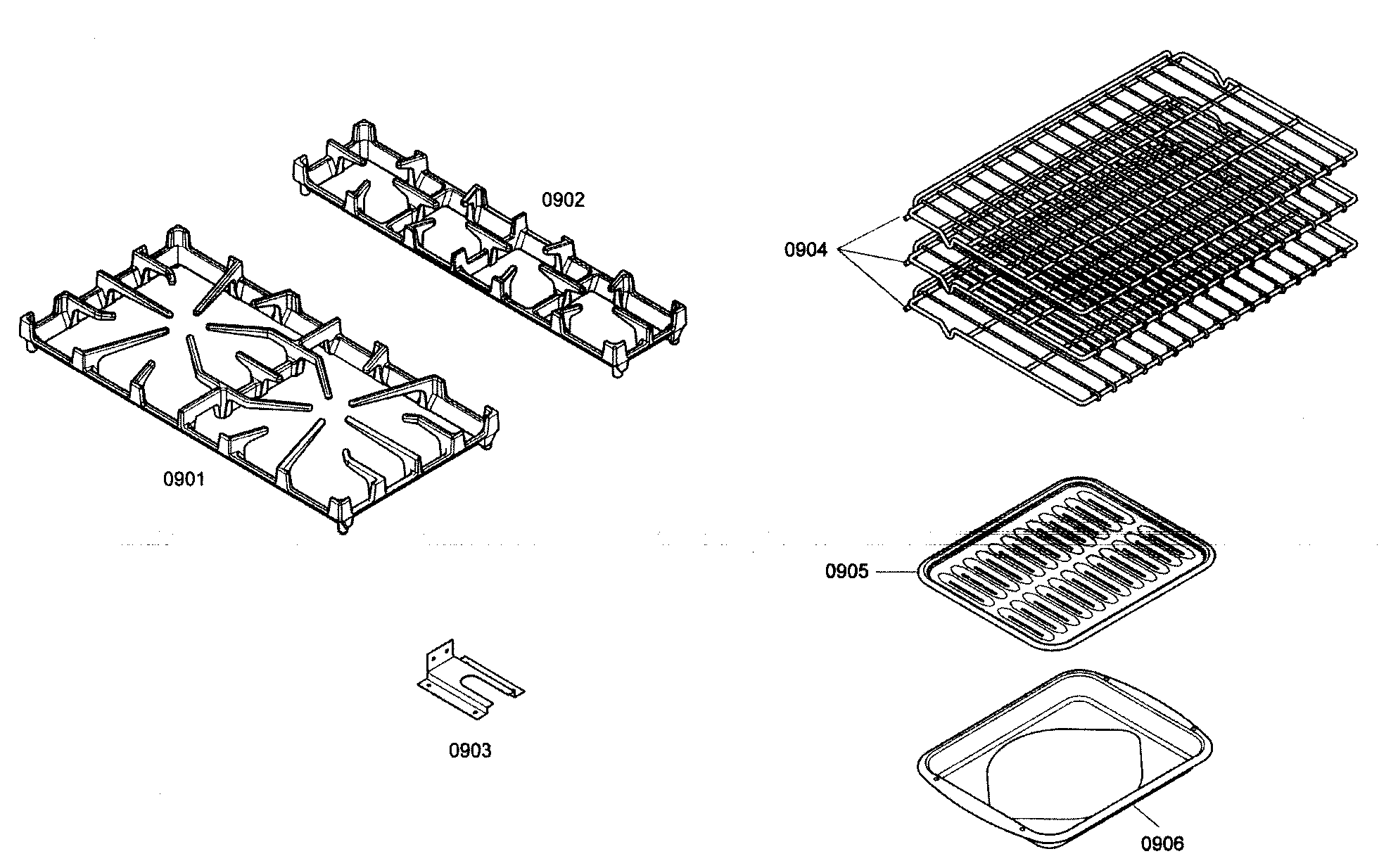 Thermador PRG304EH01 grates/racks diagram