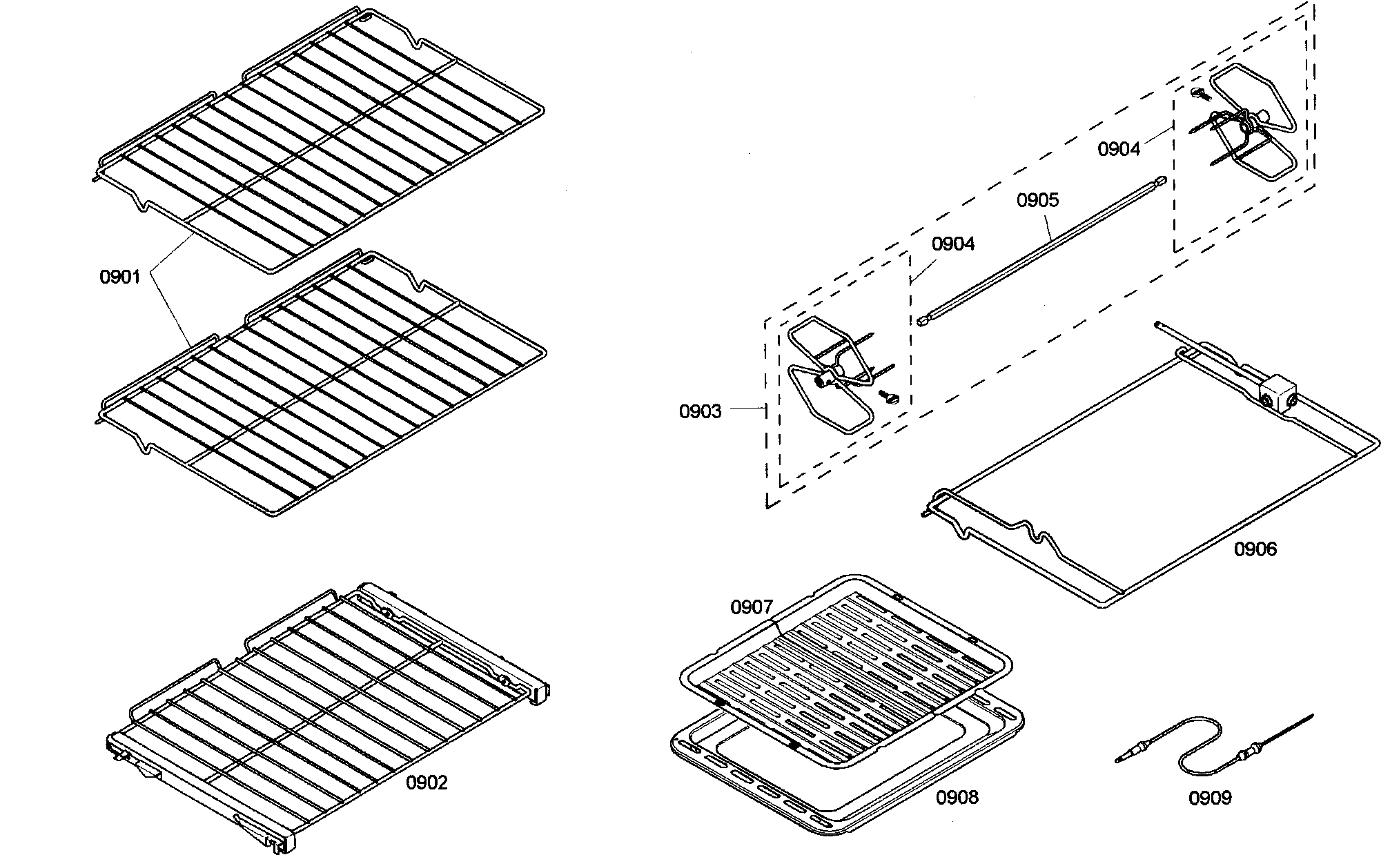 Thermador POD30201 racks diagram