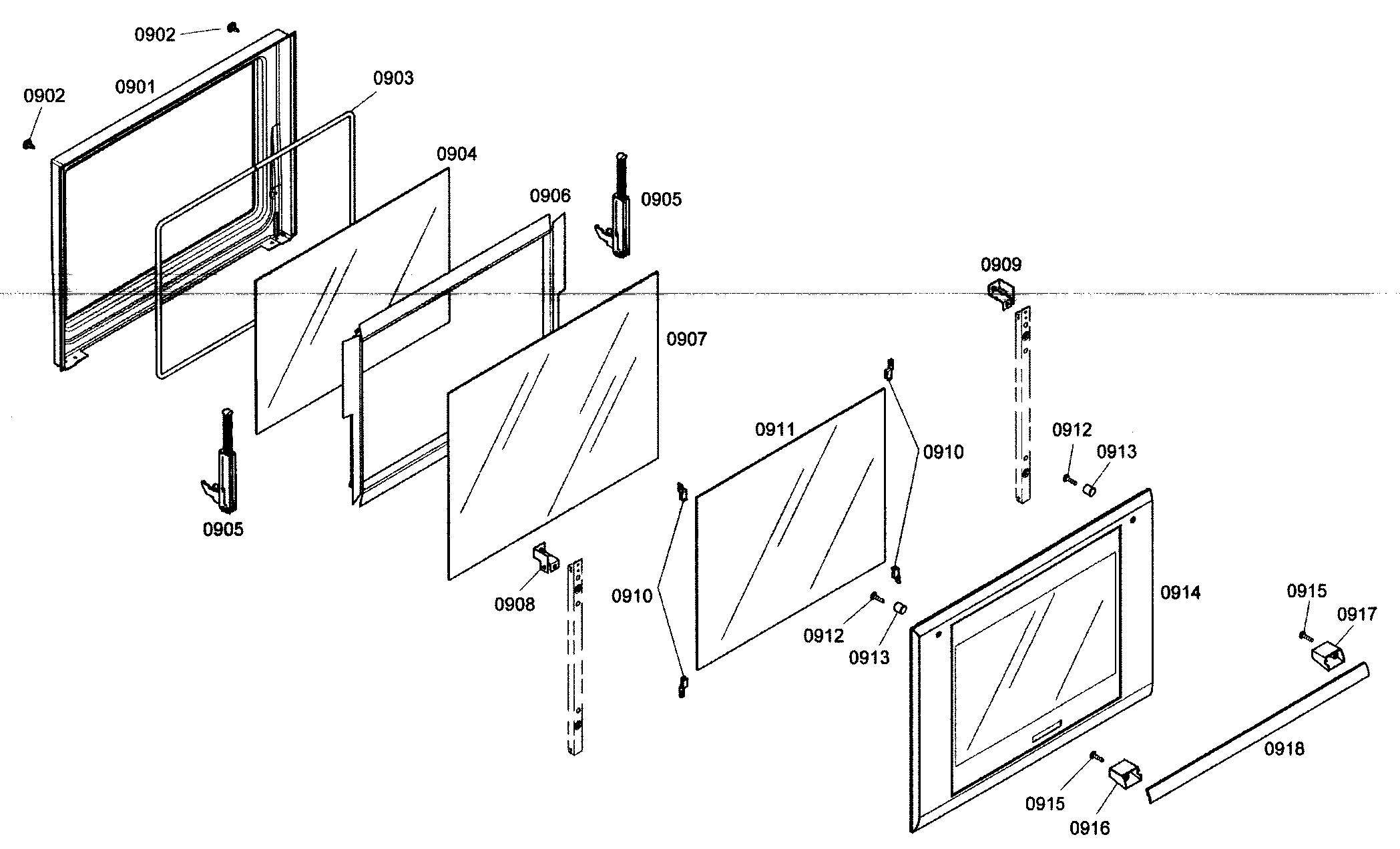 Thermador MEMW301ES01 oven door assy diagram