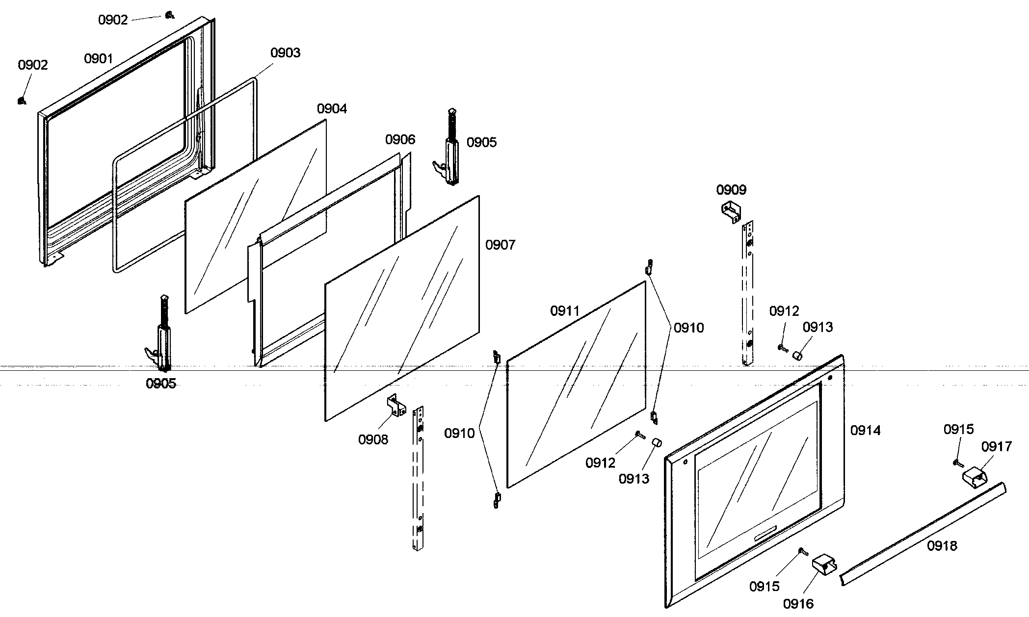 Thermador MEMCW301ES01 oven door assy diagram