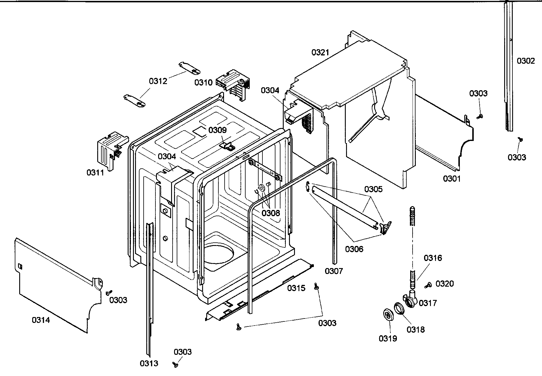 Bosch SHE43M05UC/48 cavity assy diagram
