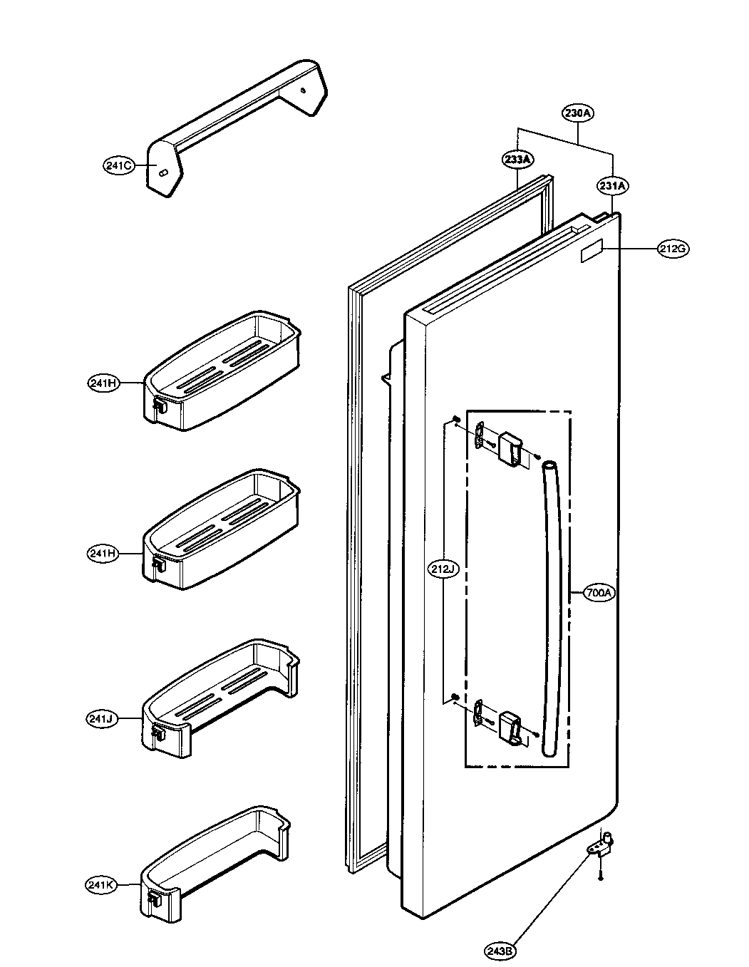 Kenmore 79531002700 refrigeror door diagram