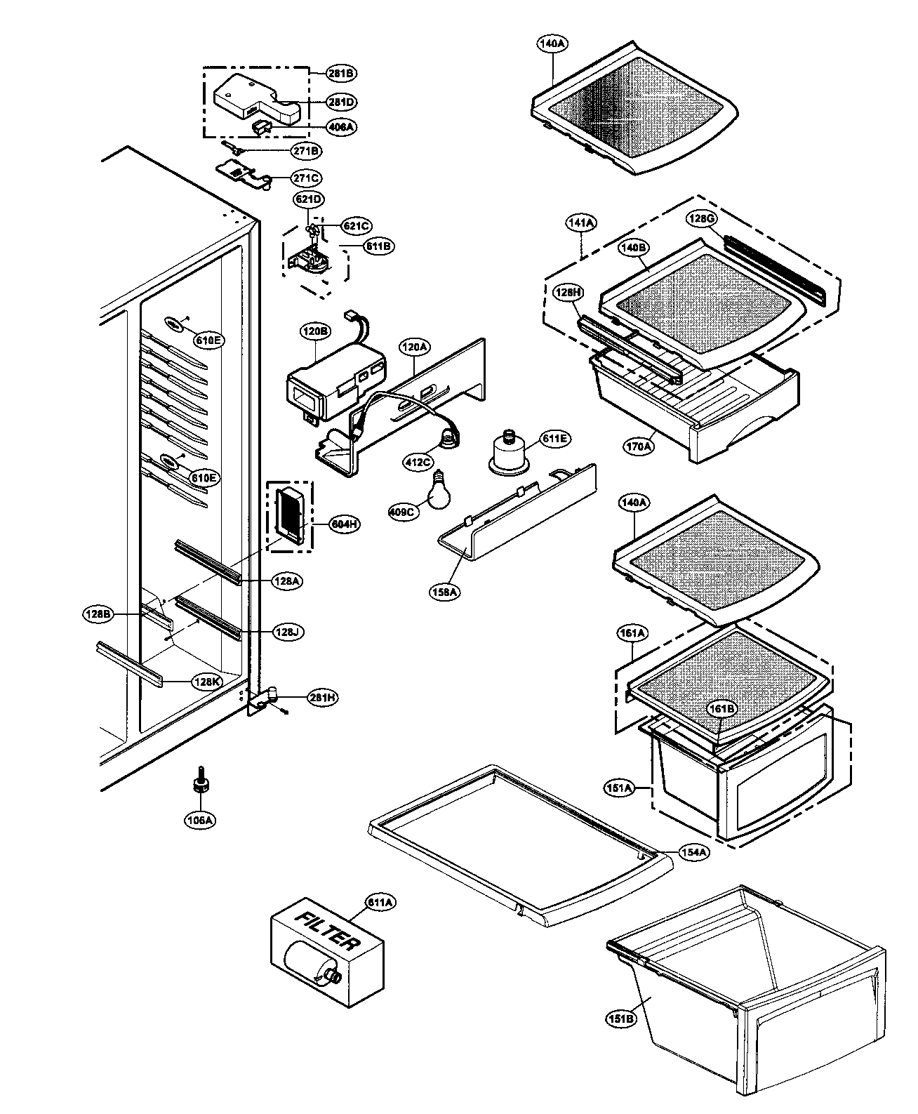 Kenmore 79531002700 refrigerator compartment diagram