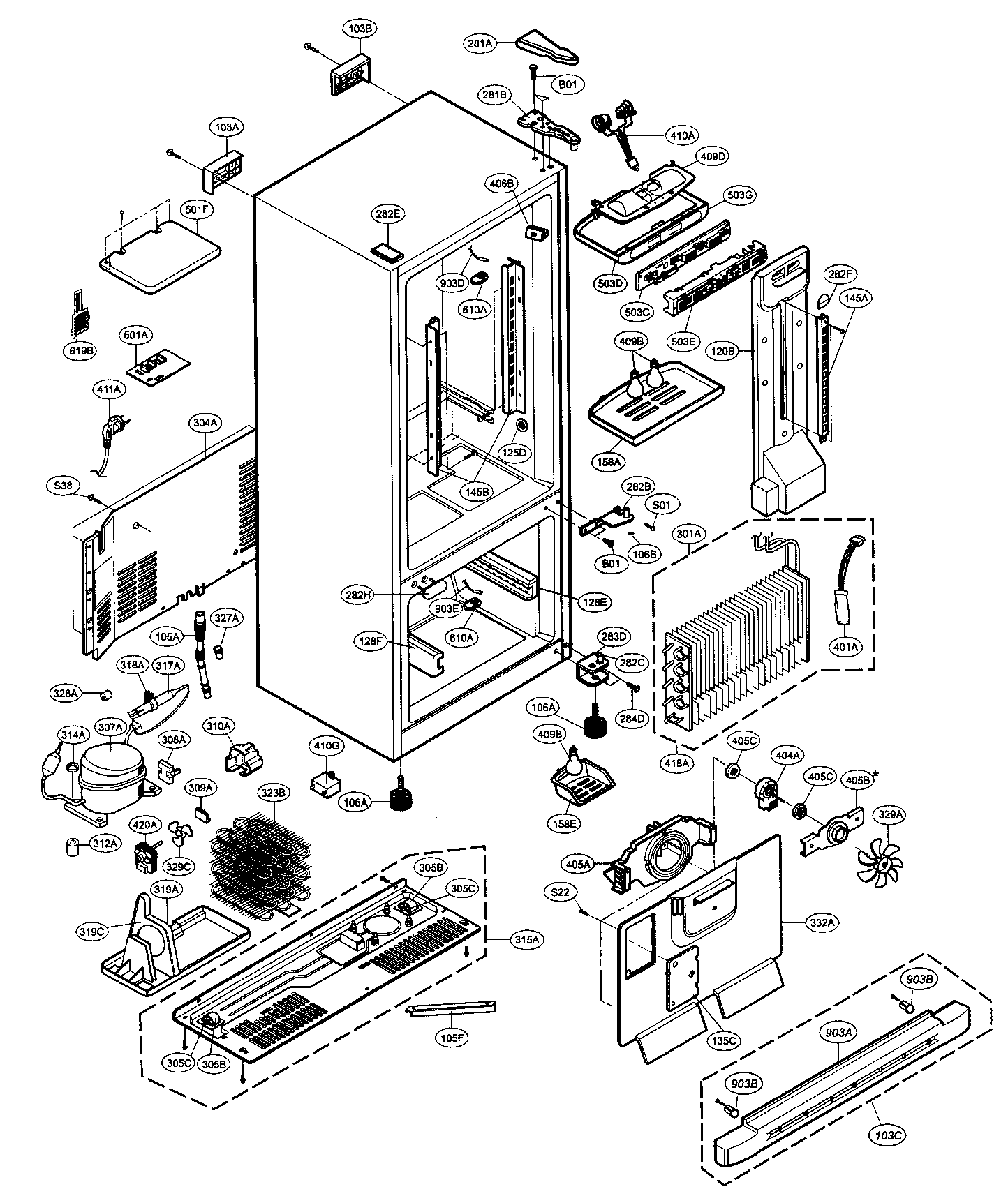 LG LRBC20512WW case parts diagram