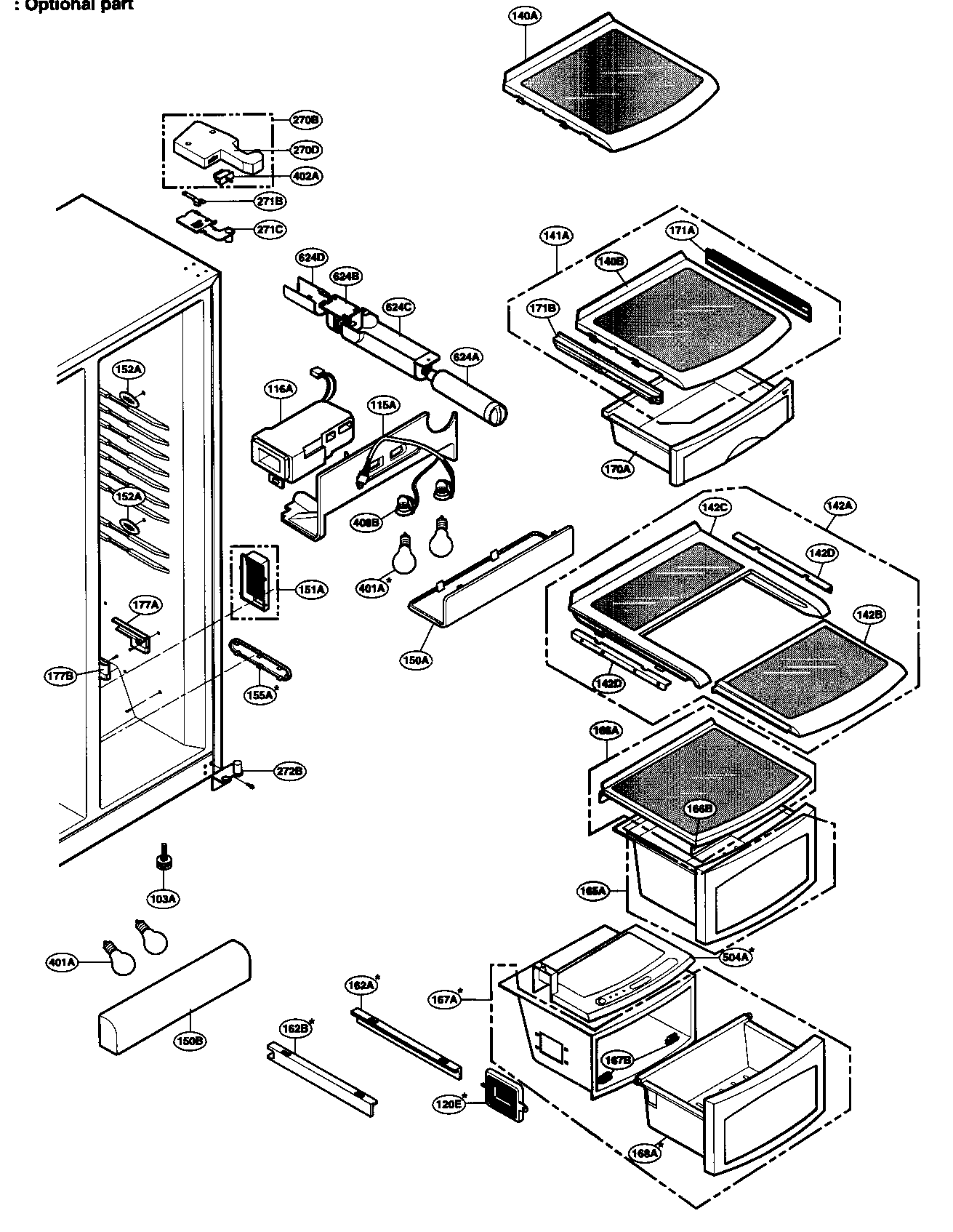 Kenmore 79539113600 refrigerator compartment diagram