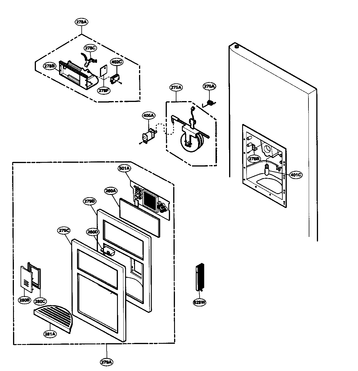 Kenmore 79539113600 dispenser parts diagram