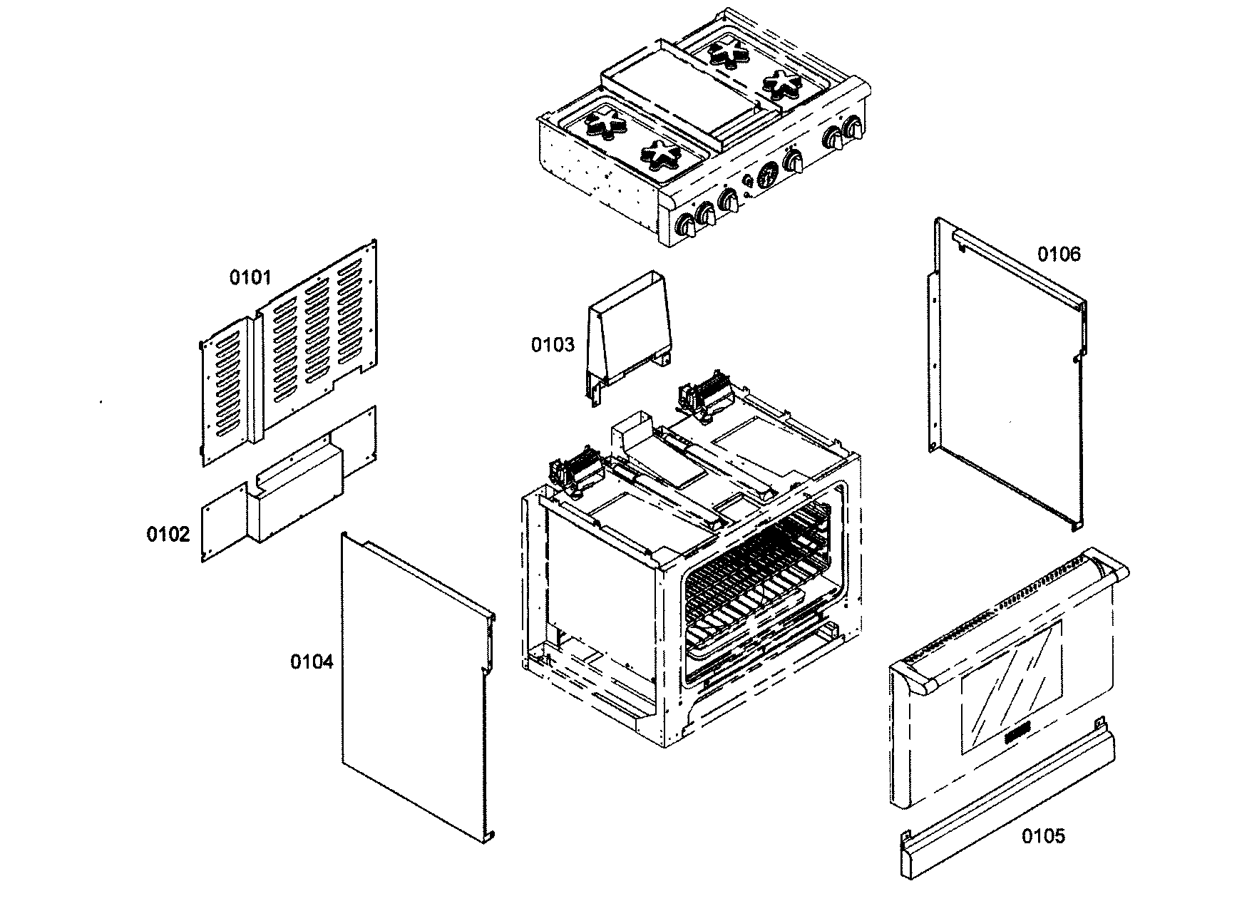 Thermador PRL364EDG05 cabinet parts diagram
