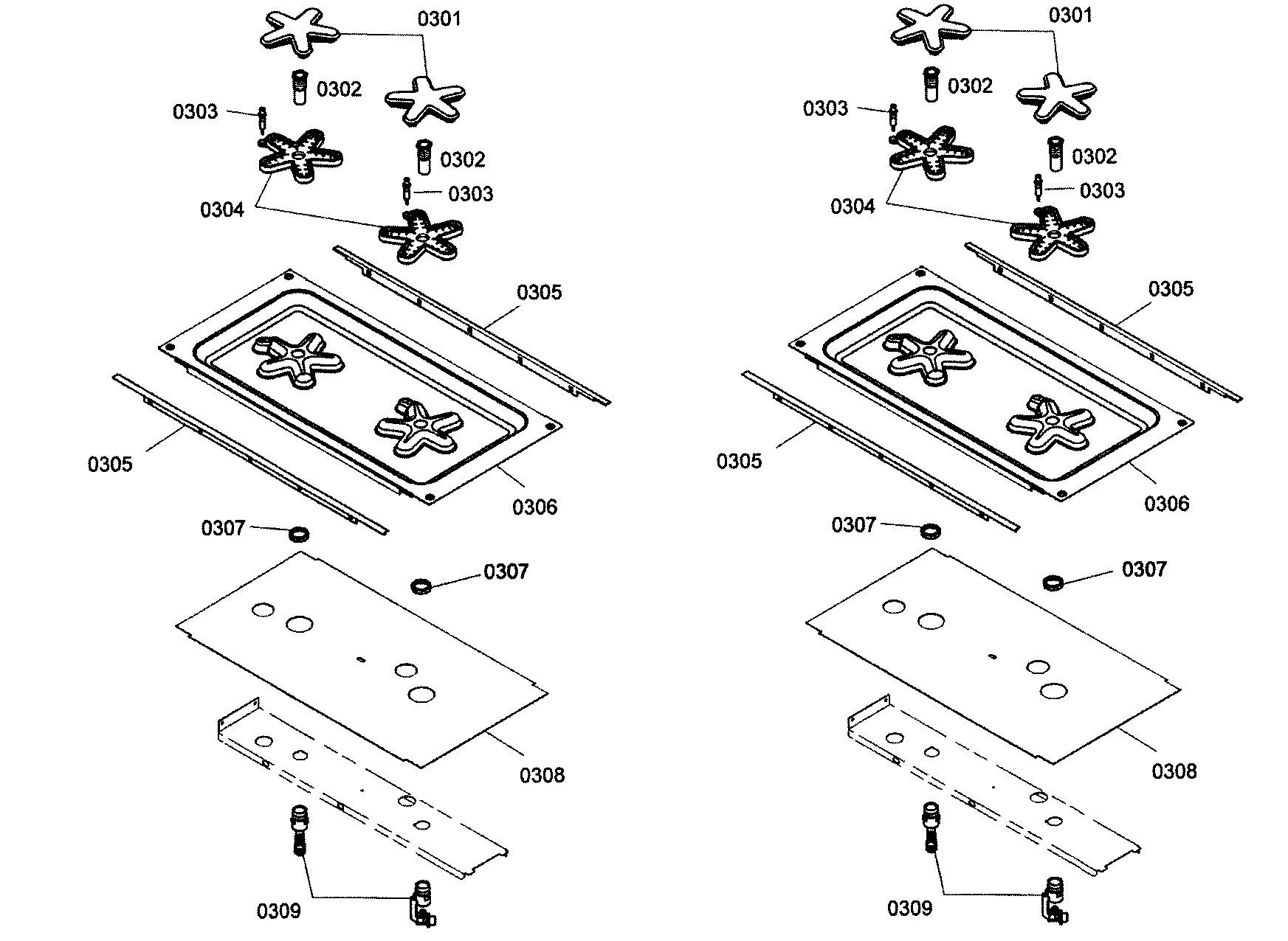 Thermador PRL364EDG05 burner assy diagram