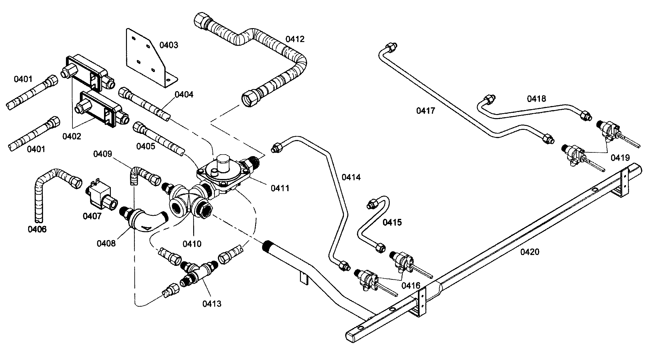 Thermador PRL364EDG05 gas supply assy diagram