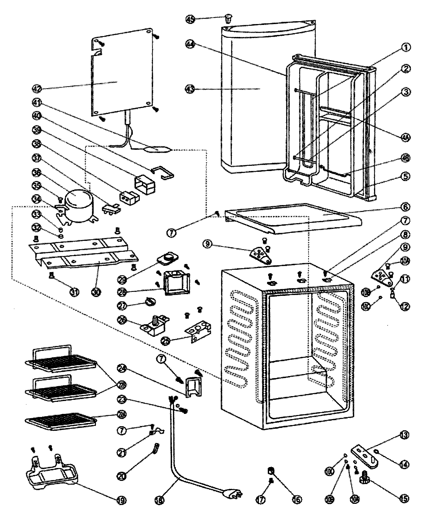 Danby DAR254W cabinet parts diagram