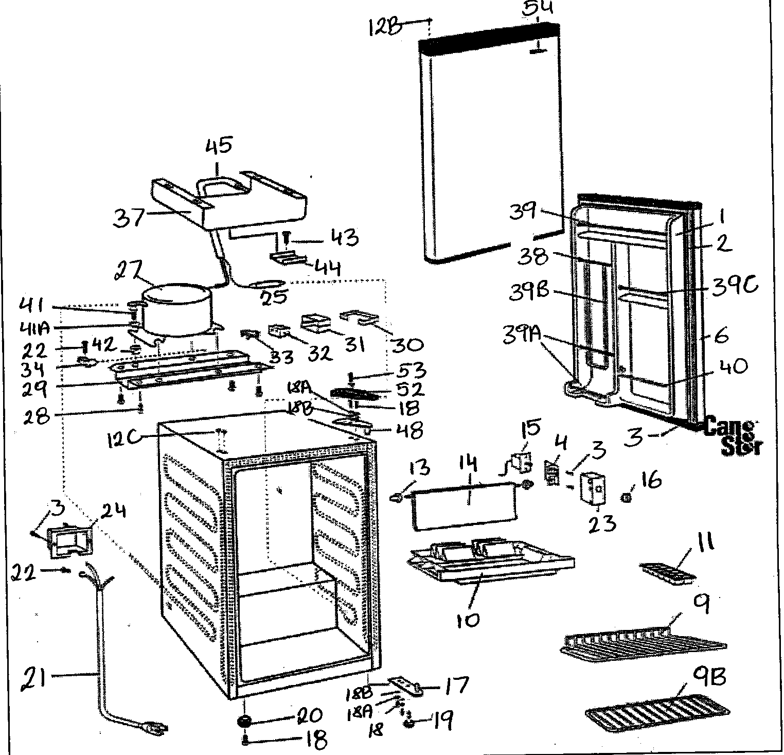 Danby DCR412BL cabinet parts diagram