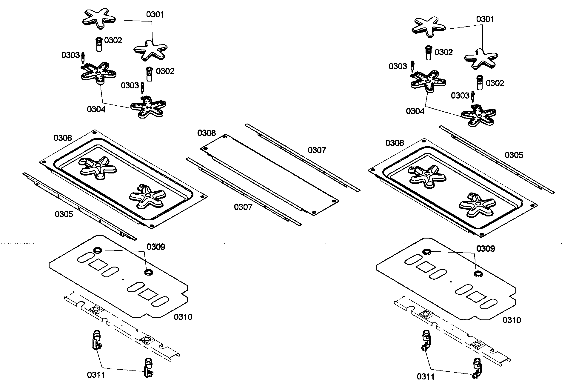 Thermador PRL304EG04 burners diagram