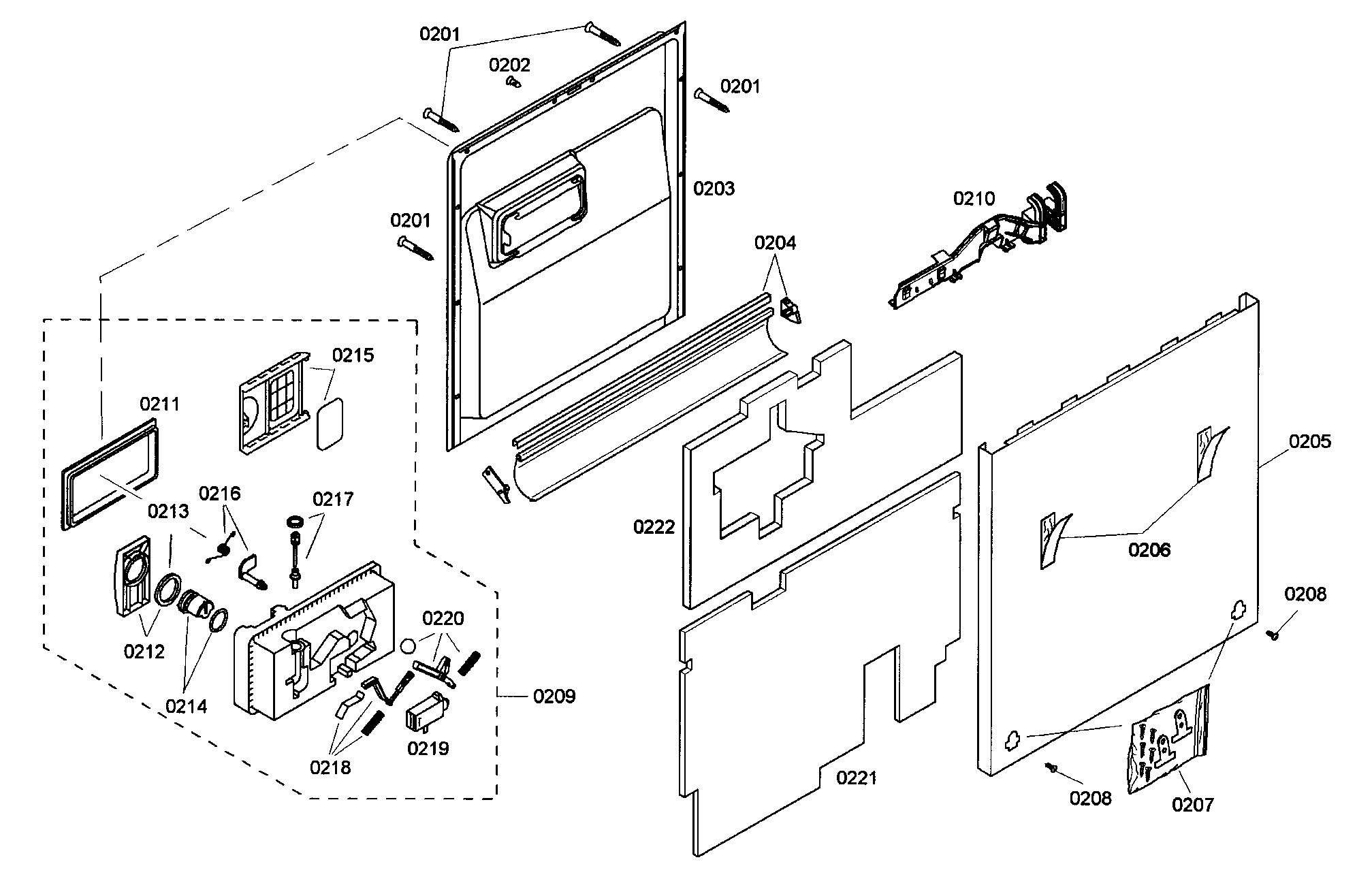 Bosch SHV45M03UC/48 door assy diagram