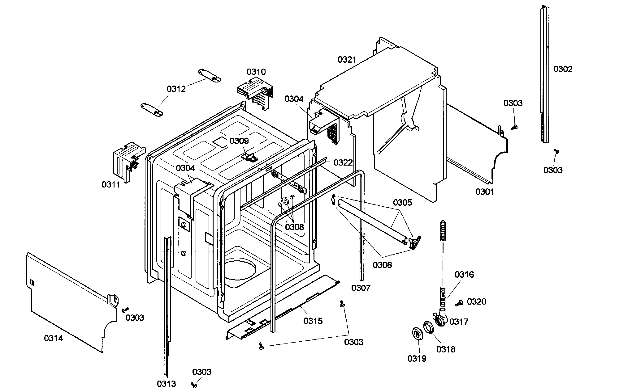Bosch SHV45M03UC/48 cabinet parts diagram